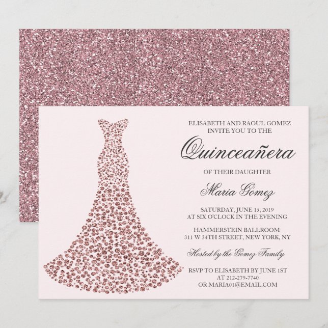 Convite de Aniversário de Quinceanera - QUALQUER C (Frente/Verso)