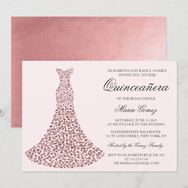 Convite de Aniversário de Quinceanera - QUALQUER C (Frente/Verso)