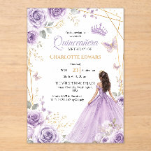 Convite de Aniversário de Quinceanera, Roxo Mis Qu
