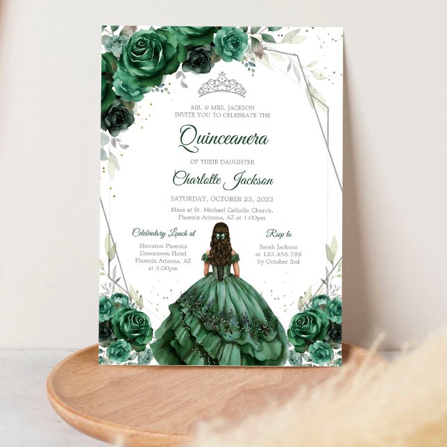 Convite de Aniversário de Quinceanera Verde Caçado (Criador carregado)