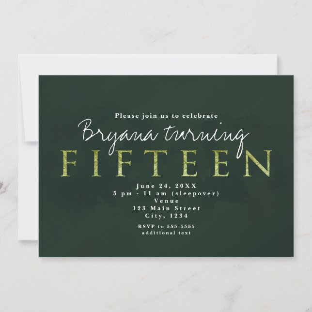 Convite de Aniversário de Quinze 15 Anos Green Fif (Frente)