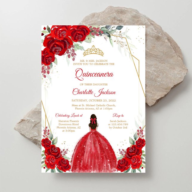 Convite de Aniversário de Quinze Anos com Rosas Ve (Criador carregado)