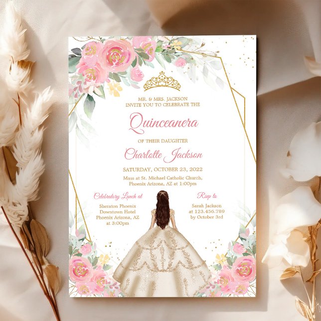 Convite de Aniversário de Quinze Anos Rosa e Doura (Criador carregado)