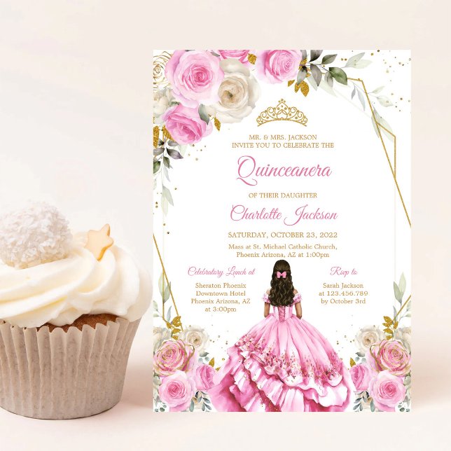 Convite de Aniversário de Quinze Anos Rosa Suave (Criador carregado)