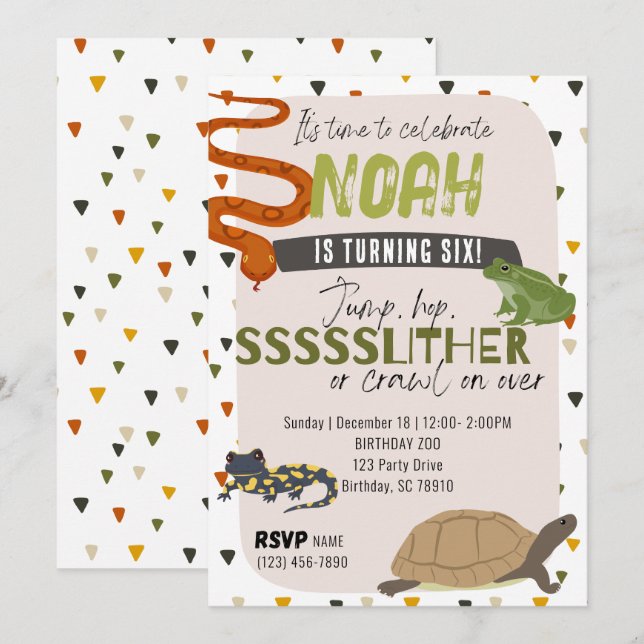 Convite de aniversário de réptil (Frente/Verso)