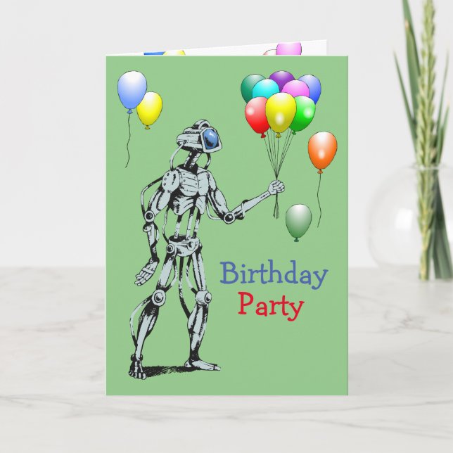 Convite de Aniversário de Robô com Balões (Frente)