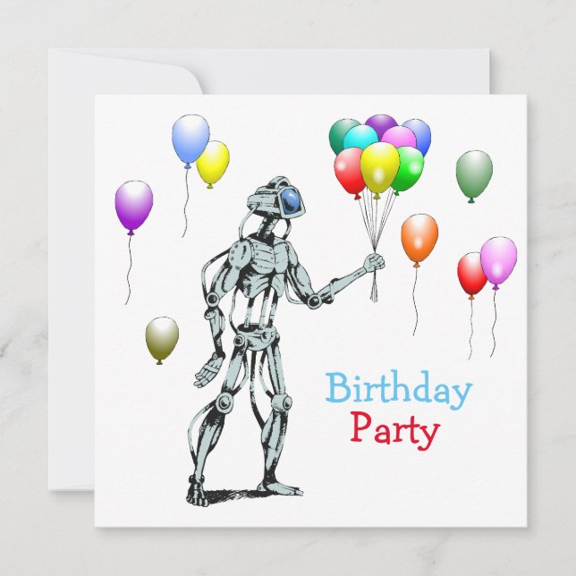 Convite de Aniversário de Robô com Balões (Frente)