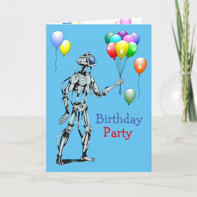 Convite de Aniversário de Robô com Balões (Frente)