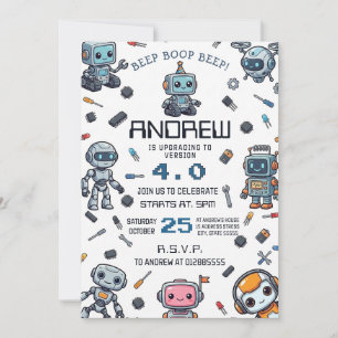 Convite de Aniversário de Robô de Tecnologia Pesso