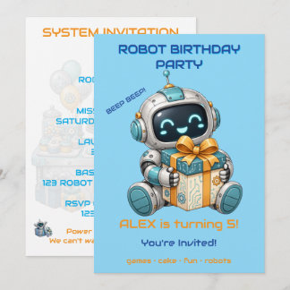 Convite de Aniversário de Robô Menino Tech Beep Be