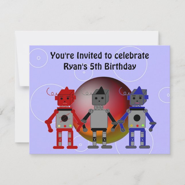 Convite de Aniversário de Robôs Legais (Frente)