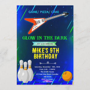 Convite de Aniversário de Rock e Boliche