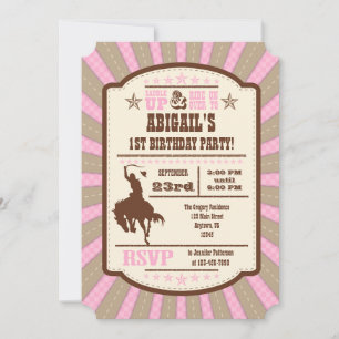 Convite de aniversário de Rodeio Cowboy Rosa