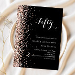 Convite de aniversário de rosa preto<br><div class="desc">Para uma elegante festa de aniversário 50th (ou qualquer idade). Um clássico fundo negro. Decorado com rosa dourado confetti. Personalize e adicione um nome e detalhes da parte. 1 folha = 1 convite impresso de borda a borda.</div>