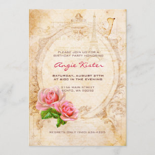 Convite de aniversário de Rosas Vintage Victorian