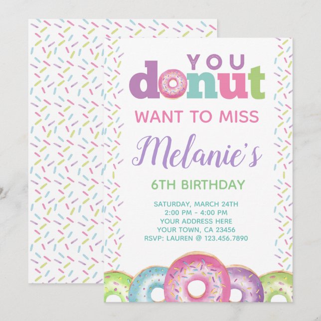 Convite de aniversário de rosquinha (Frente/Verso)