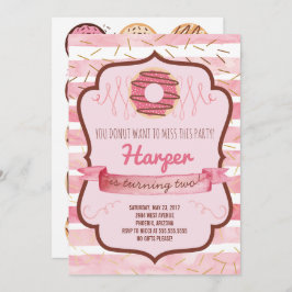 Convite de aniversário de rosquinha para uma garot