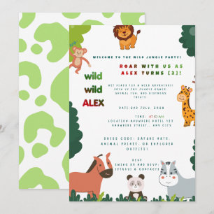 Convite de Aniversário de Safari da Selva Fofo E