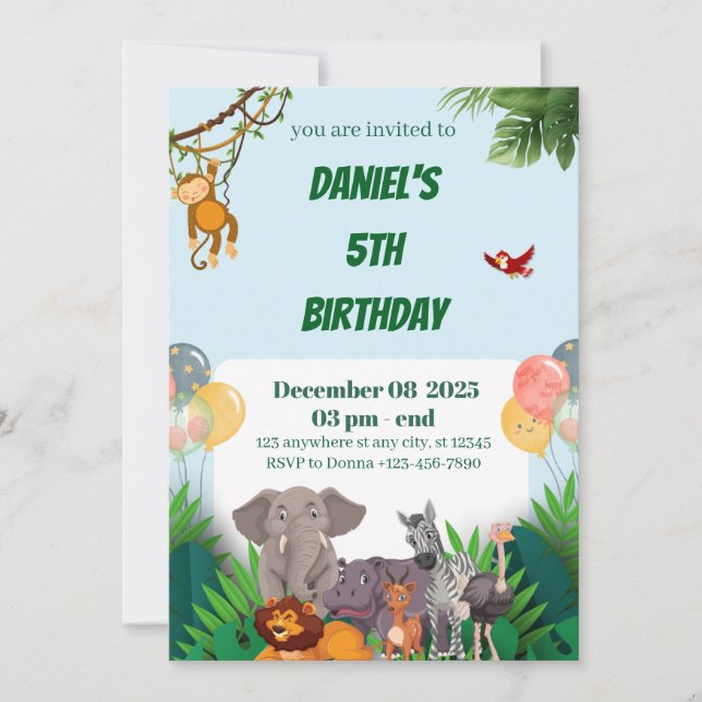 Convite de aniversário de Safari Jungle Animal par (Frente)
