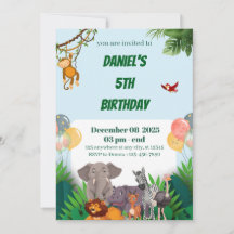 Convite de aniversário de Safari Jungle Animal par