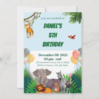 Convite de aniversário de Safari Jungle Animal par
