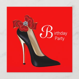 Convite de Aniversário de Sapato Vermelho Preto de