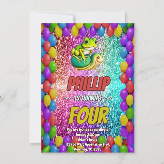 Convite de aniversário de sapo e Tartaruga (Frente)
