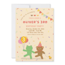 Convite de Aniversário de Sapo e Urso Fofo