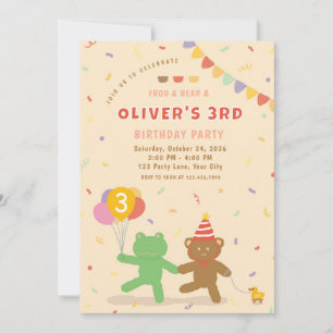 Convite de Aniversário de Sapo e Urso Fofo