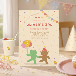 Convite de Aniversário de Sapo e Urso Fofo