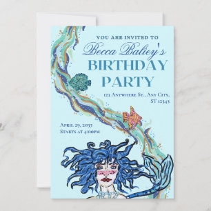 Convite de Aniversário de Sereia Abstrata