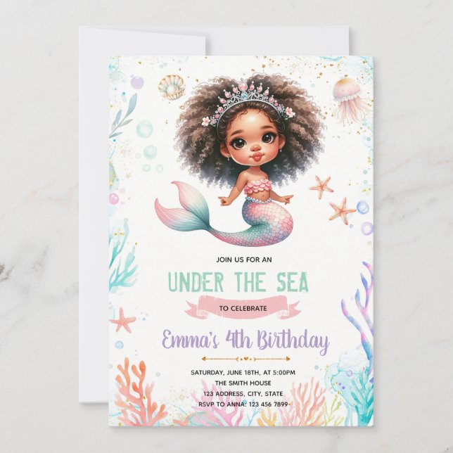 Convite de Aniversário de Sereia Africana (Frente)