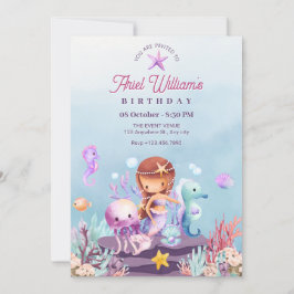 Convite de aniversário de sereia debaixo do mar