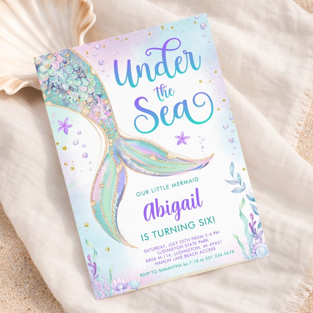 Convite de Aniversário de Sereia Debaixo do Mar (Under the Sea Mermaid Birthday Invitation)