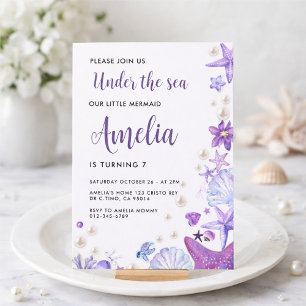 Convite de Aniversário de Sereia Debaixo do Mar pa