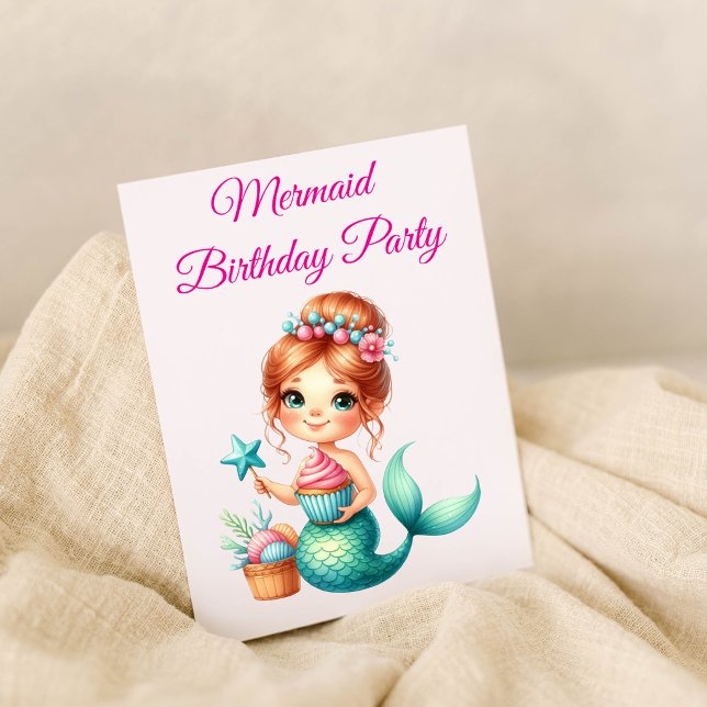 Convite de Aniversário de Sereia Editável 🧜‍♀️✨ (Criador carregado)