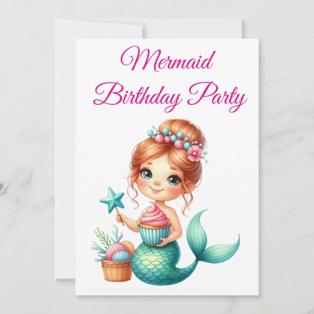Convite de Aniversário de Sereia Editável 🧜‍♀️✨ (Frente)