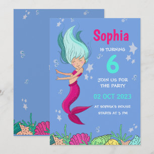 Convite de aniversário de sereia, festa de anivers