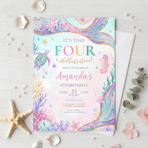 Convite de Aniversário de Sereia Menina Aquarela
