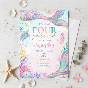 Convite de Aniversário de Sereia Menina Aquarela