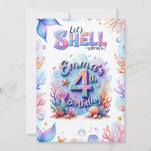 Convite de Aniversário de Sereia Personalizado Nom (Frente)