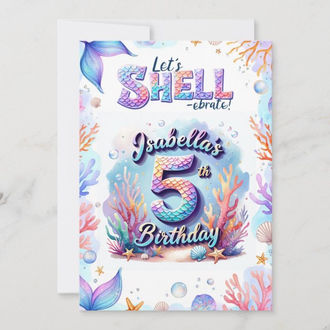 Convite de Aniversário de Sereia Personalizado Nom (Frente)