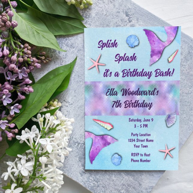 Convite de aniversário de Sereia Roxo (Criador carregado)
