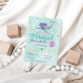Convite de aniversário de Sereia Roxo Teal Dourado