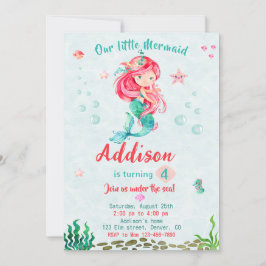 Convite de aniversário de Sereia sob o partido do