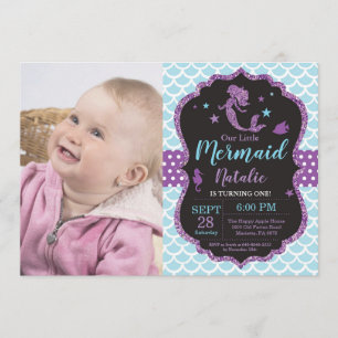 Convite De Aniversário De Sereia Sob Partido Do M