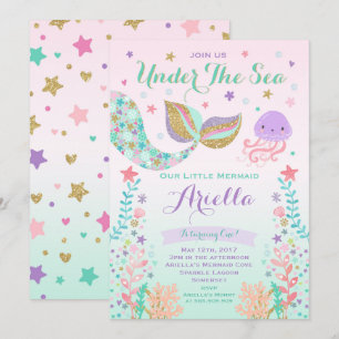 Convite De Aniversário De Sereia Sob Partido Do M