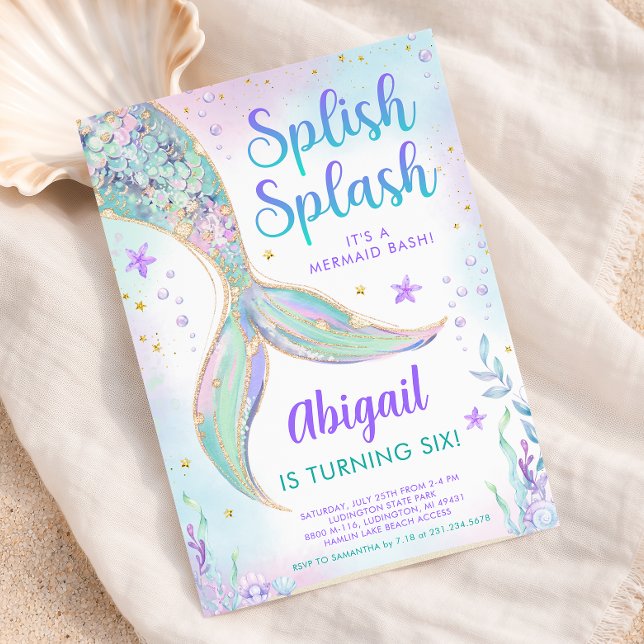 Convite de Aniversário de Sereia Splish Splash (Splish Splash Mermaid Birthday Invitation)
