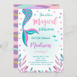 Convite de Aniversário de Sereia Verde e Rosa