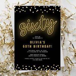 Convite de Aniversário de Sessenta Anos em Neon Do